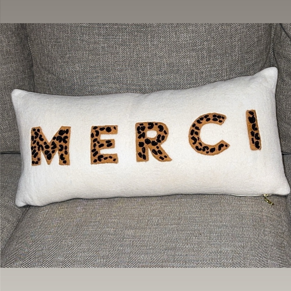 Anthropologie Home Accent Wool Throw Pillow Merci 12”X27”